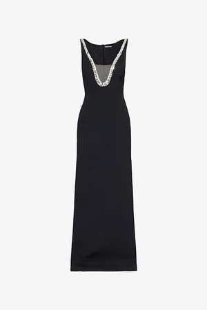 DAVID KOMA Womens Crystal-Embellished V-Neck Woven Maxi Dress 6