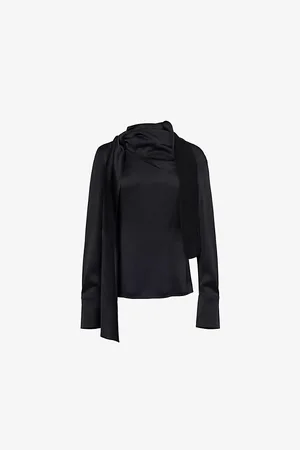 Givenchy Womens Bow Draped Woven-Blend Blouse 10