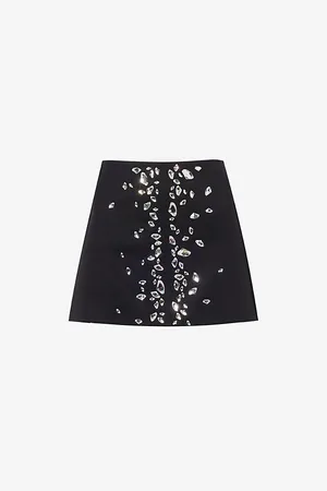 DAVID KOMA Womens A-Line Crystal-Embellished Woven Mini Skirt 6