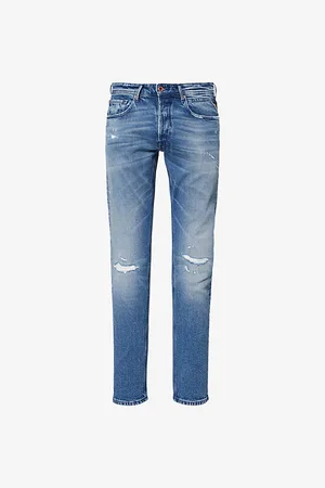 Replay Mens Distressed Slim-Leg Regular-Fit Stretch-Denim Jeans 32/30
