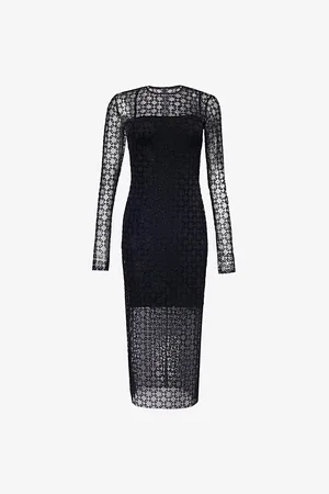 Givenchy Womens Monogram-Print Round-Neck Stretch-Woven Midi Dress Xs