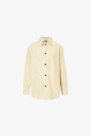 Bottega Veneta Womens Iintrecciato Long-Sleeves Leather Overshirt 8