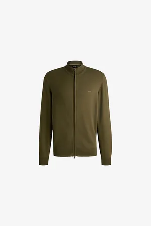 HUGO BOSS Mens Brand-Embroidered Zipped Cotton-Knit Cardigan L