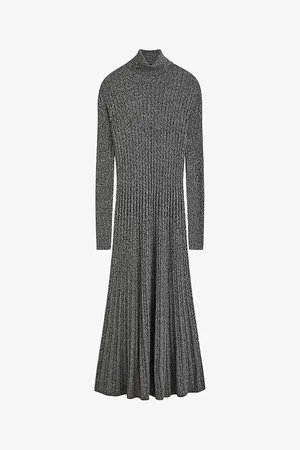 Joseph Womens Ribbed Cable-Knit High-Neck Merino Wool and Silk-Blend Maxi Dress M