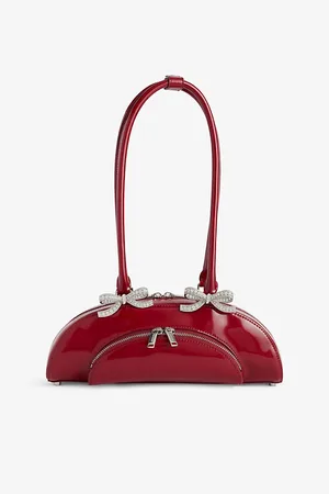 Self-Portrait Womens Bow-Embellished Curved Leather Shoulder Bag
