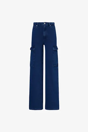 GOOD AMERICAN Womens Jeanius Good Skate Buttoned-Pockets Straight-Leg Mid-Rise Cotton Trousers 10