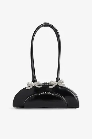 Self-Portrait Womens Bow-Embellished Curved Leather Shoulder Bag