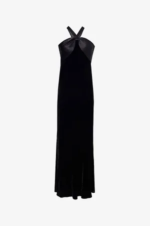 RIXO London Womens Losanna Halter-Neck Velvet Maxi Dress 8