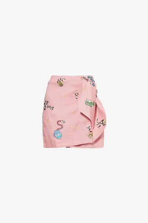 ALÉMAIS Womens Timmy Graphic-Embroidery Linen Mini Skirt 6