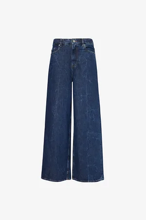 Ganni Womens Marri Wide-Leg Mid-Rise Organic Cotton-Blend Jeans 26