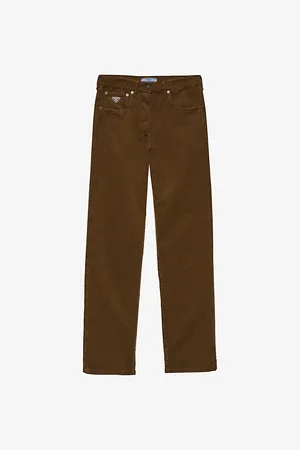 Prada Womens Wide-Leg Triangle-Plaque Corduroy Trousers 27