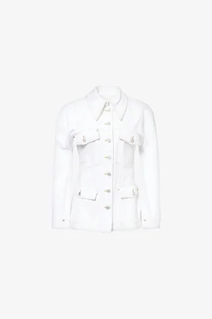 Givenchy Womens Cinched-Waist Contrast-Stitch Light Denim Jacket 6
