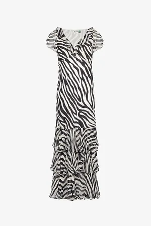 RIXO London Womens Amelle Ruffle-Trim Silk Maxi Dress 8