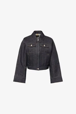 Givenchy Womens Kimono-Sleeve Indigo-Wash Cropped Denim Jacket 6