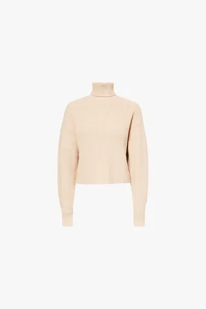 GOOD AMERICAN Womens Turtleneck Balloon-Sleeve Ribbed-Knit Jumper M