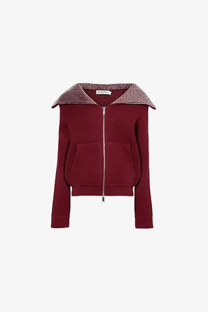 Self-Portrait Womens Diamanté-Collar Ribbed Wool-Blend Knit Jacket S