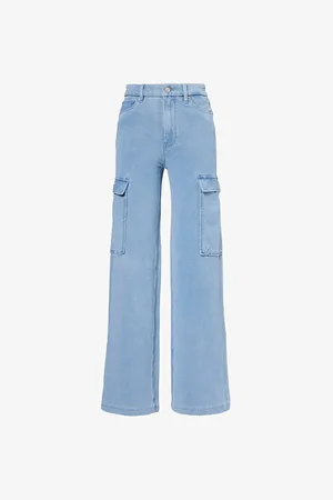 GOOD AMERICAN Womens Jeanius Good Skate Buttoned-Pockets Straight-Leg Mid-Rise Cotton Trousers 6