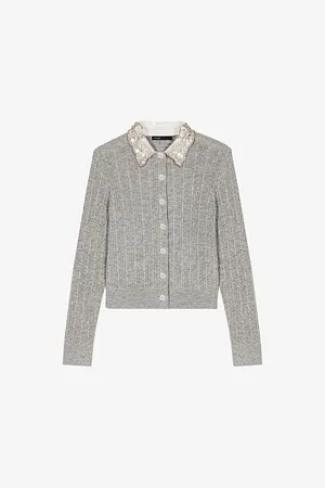 Maje Womens Embellished-Collar Wool and Cashmere Cardigan 6