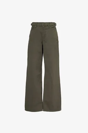 GOOD AMERICAN Womens Good Ease Flared Wide-Leg Mid-Rise Cotton-Blend Trousers 8