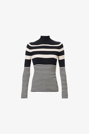 Moncler Womens Striped High-Neck Wool Jumper Xs