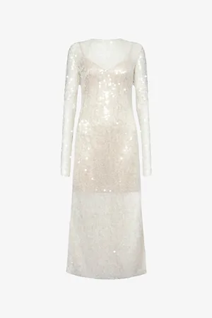 DAVID KOMA Womens Long-Sleeve Sequin Woven Midi Dress 8