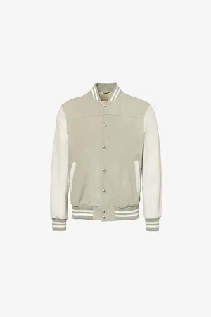 ELEVENTY Mens Contrast-Panel Leather Varsity Jacket 42