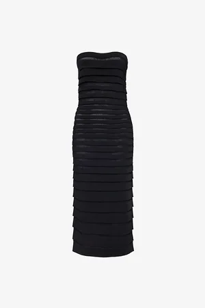 Alaïa Womens Noir Striped Strapless Wool-Blend Midi Dress 6