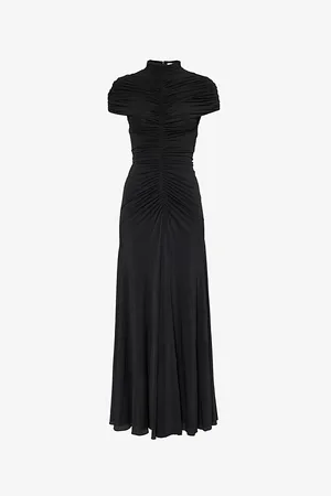 Alaïa Womens Noir Gathered Sleeveless Stretch-Woven Maxi Dress 10