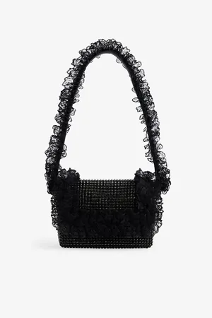 Self-Portrait Womens Lace-Trim Crystal-Embellished Shoulder Bag 1 Size