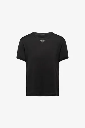 Prada Mens Logo-Plaque Crewneck Slim-Fit Cotton T-Shirt Xxxl