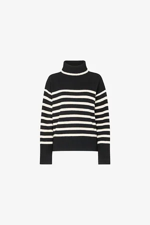 Whistles Womens Stripe-Print Roll-Neck Wool Jumper Xs