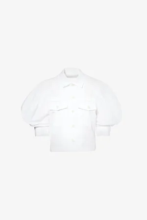 SACAI Womens Cropped Puff-Sleeve Cotton-Poplin Shirt M