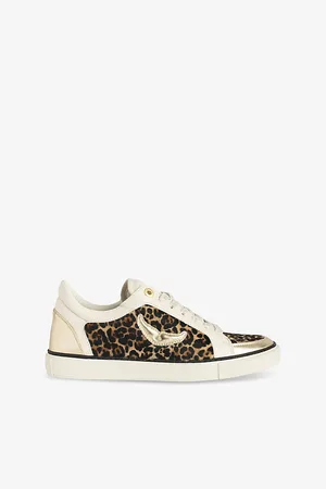Zadig & Voltaire Womens Fly On Leopard-Print Leather Low-Top Trainers Eur 37 / 4 Uk Women