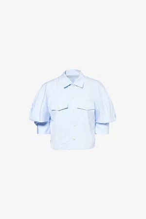 SACAI Womens Stripe Cropped Cotton-Poplin Shirt M