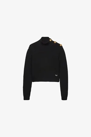 Prada Womens Turtleneck Brand-Patch Wool Jumper 8