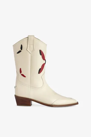 Zadig & Voltaire Womens Cara Contrast-Embroidery Western Leather Ankle Boots Eur 37 / 4 Uk Women