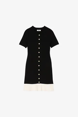 Sandro Womens Ruffle-Trim Knitted Mini Dress 8