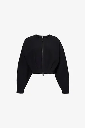 CFCL Womens Hypha Cropped Pintuck-Knit Bomber Jacket 1 Size