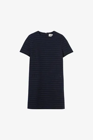 Claudie Pierlot Womens Stripe-Pattern Shift-Silhouette Cotton-Blend Mini Dress 6