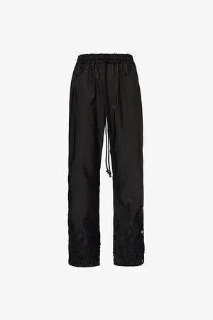 SONG FOR THE MUTE Mens Floral-Embroidery Studded Straight-Leg Regular-Fit Woven Trousers 30