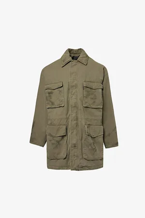 Balenciaga Mens Spread-Collar Flap-Pocket Regular-Fit Cotton Coat M