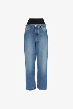 Alaïa Womens Knitted-Waistband Wide-Leg High-Rise Denim-Blend Jeans 6