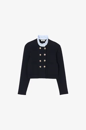 Sandro Womens Ruffled-Collar Wool and Cotton-Blend Cardigan 6