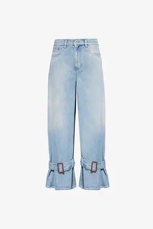 J.W.Anderson Womens Buckled-Cuff Brand-Patch Wide-Leg Mid-Rise Denim Jeans 24