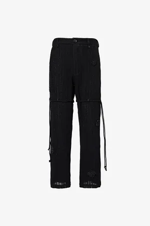 SONG FOR THE MUTE Mens Daisy-Motif Straight-Leg Regular-Fit Cotton-Blend Trousers 30