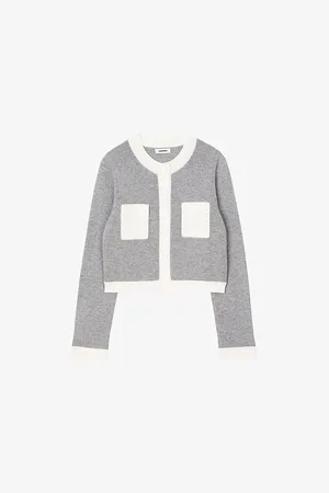 Sandro Womens Round-Neck Knitted Wool-Blend Cardigan 6