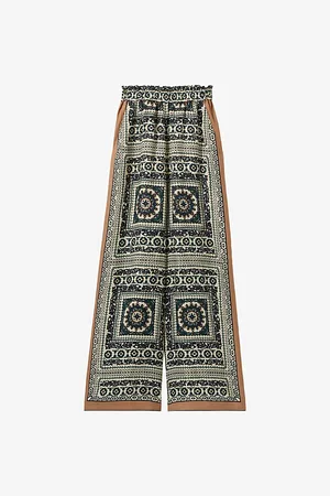 Claudie Pierlot Womens Printed Wide-Leg High-Rise Satin Trousers 6