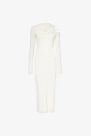 Mach & Mach Womens Bow-Embellished Cut-Out Ribbed-Knit Midi Dress S