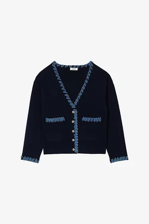Sandro Womens V-Neck Contrast-Panel Knitted Cardigan 6
