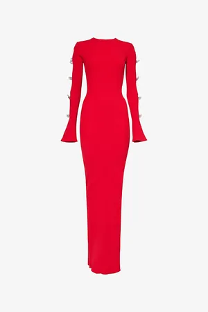 Mach & Mach Womens Bow-Embelllished Cut-Out Ribbed-Knit Maxi Dress Xs